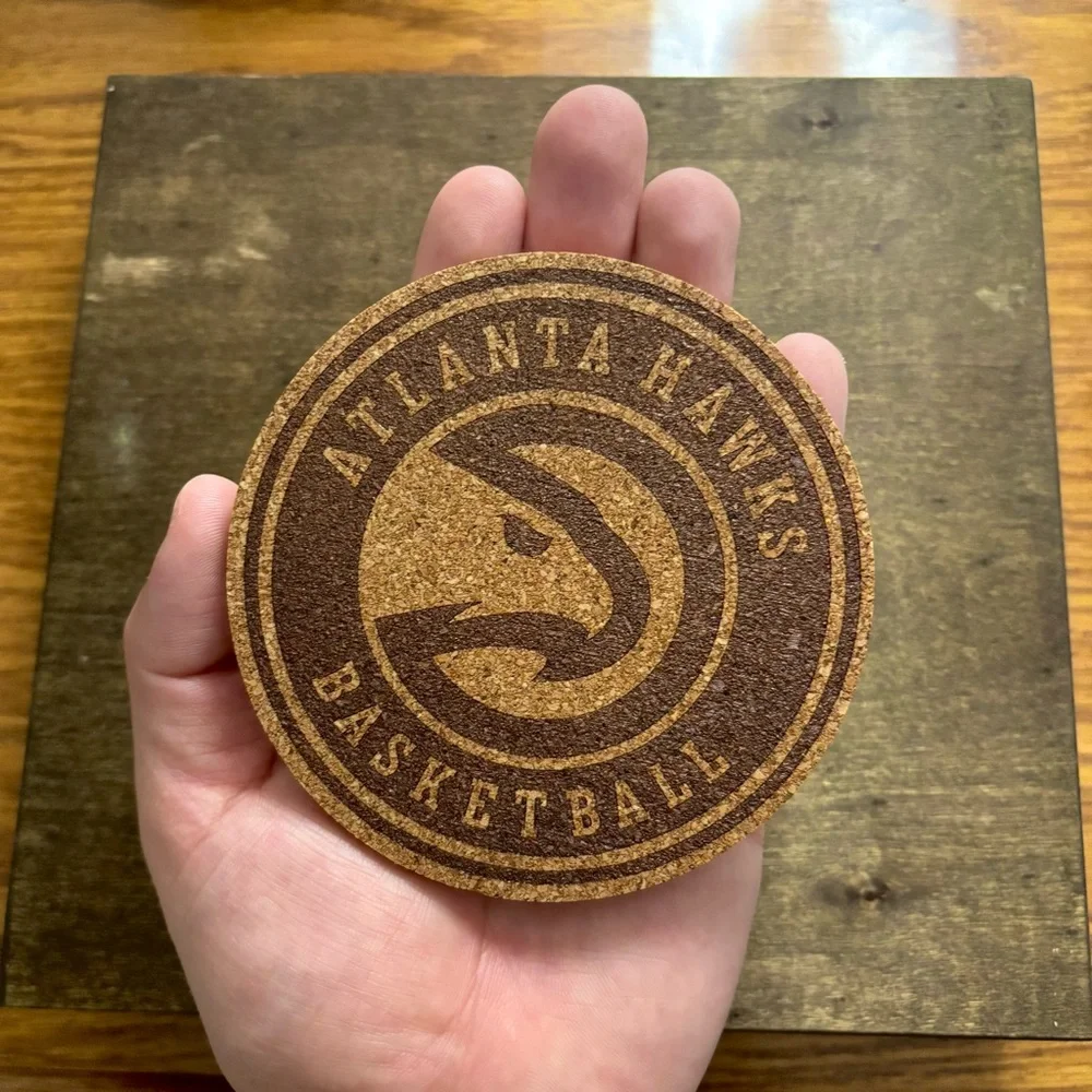 Atlanta Hawks Logo Laser Engraved Cork Coaster